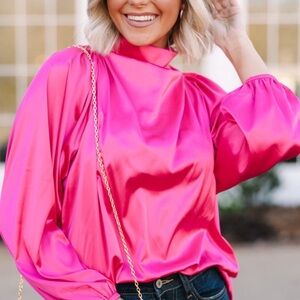 Shop The Mint Embrace The Joy Fuchsia Pink Satin Blouse Size Medium